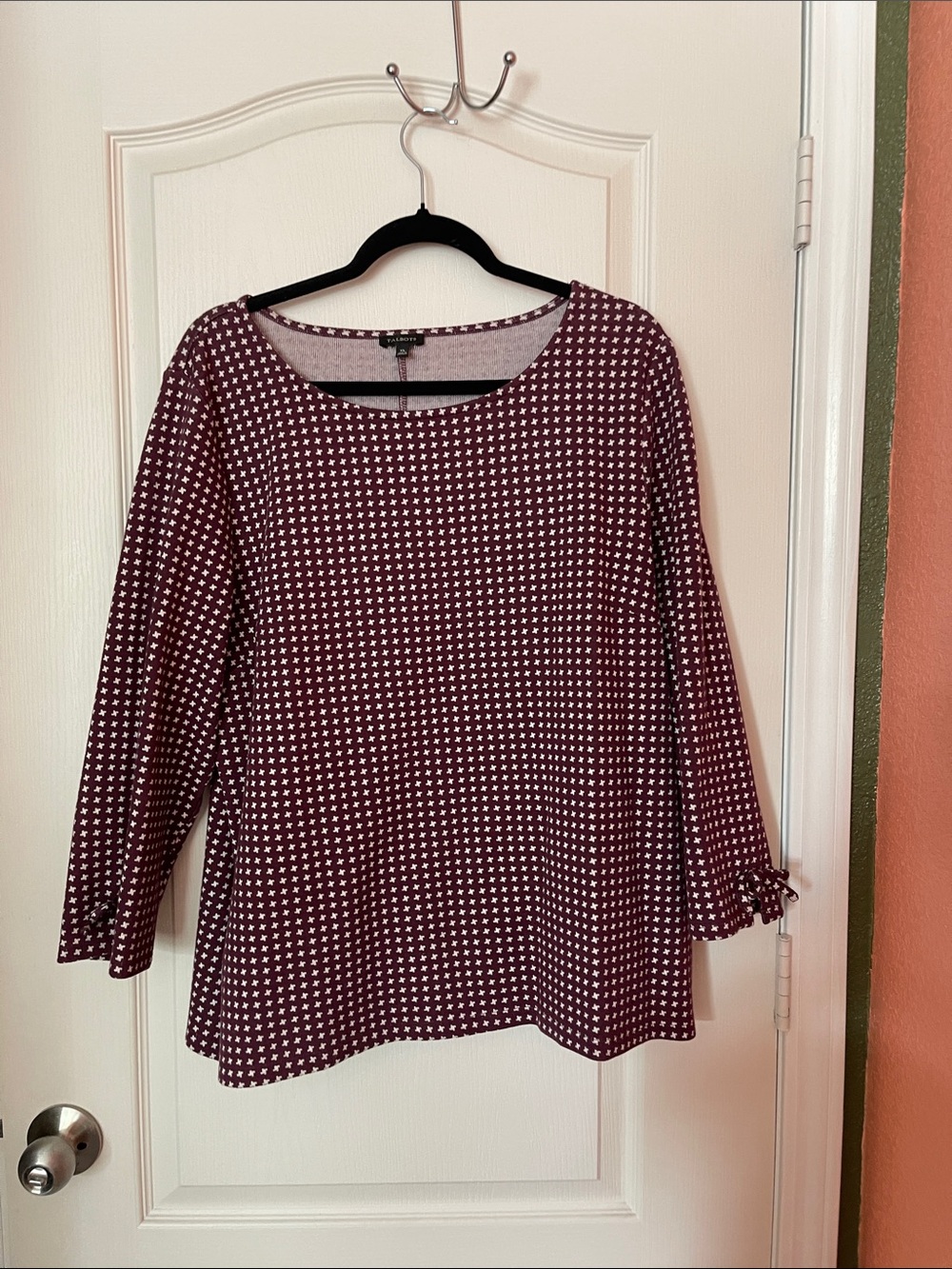 Talbots Maroon Printed Tunic with White Dot Motif